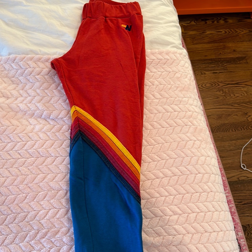 Red and blue aviator nation sweatpants